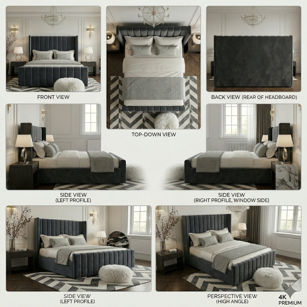 Wingback Bed with Optional Mattress and Storage