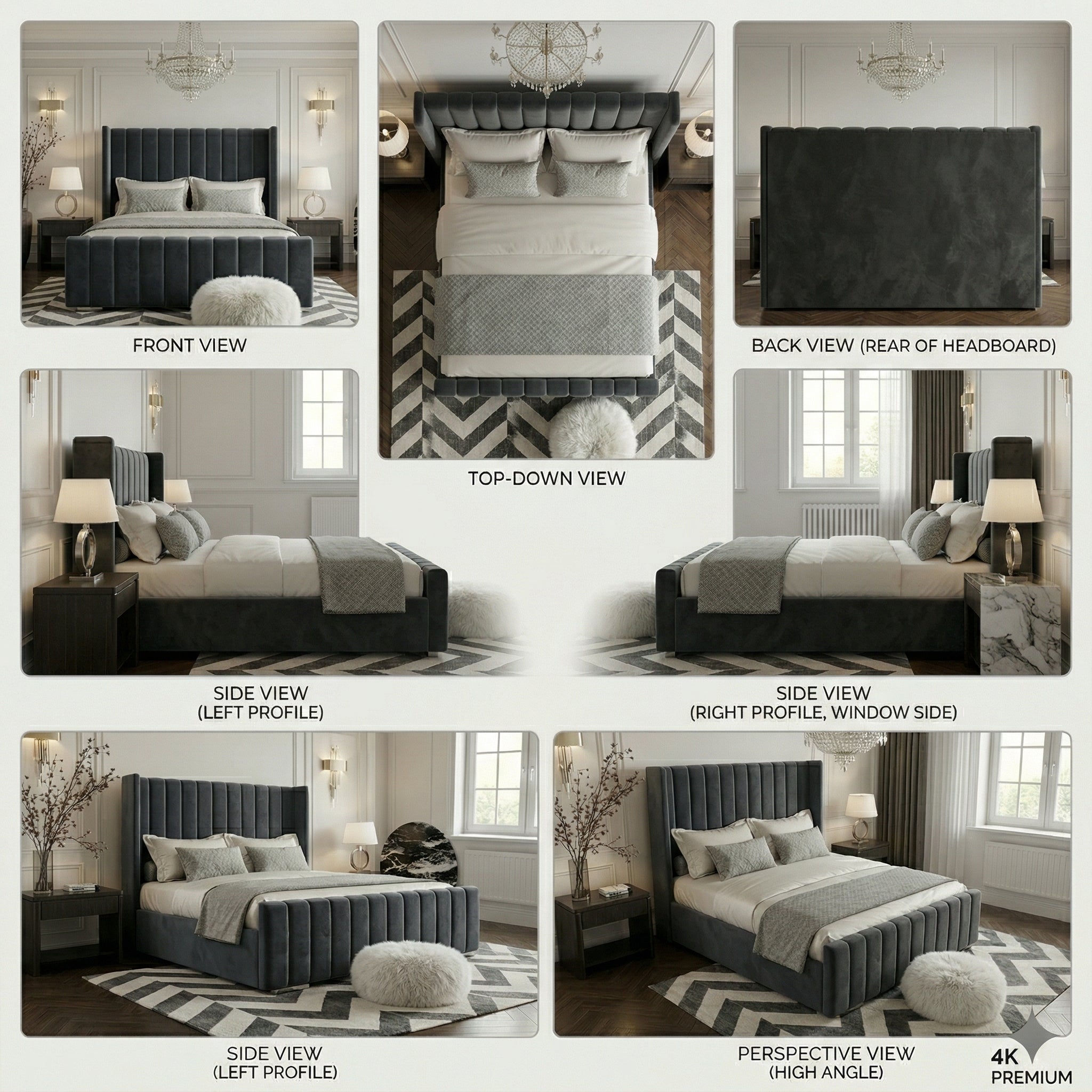 Wingback Bed with Optional Mattress and Storage